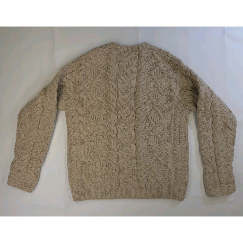 J Crew Sweater Womens M Chunky Knit Lambswool Preppy Fisherman Tan Beige Lattice - Picture 7 of 11